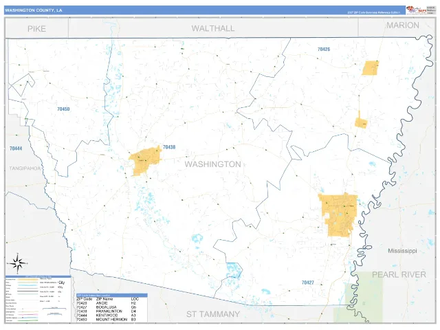 Washington County, LA ZIP Code Wall Map, Business Reference style