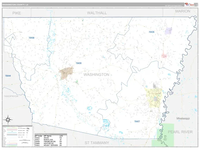 Washington County, LA ZIP Code Wall Map, Classic style