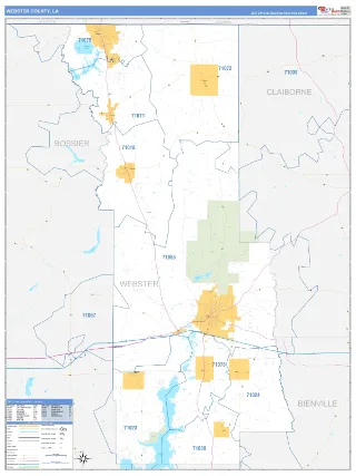Webster County, LA Business Reference style ZIP Code wall map