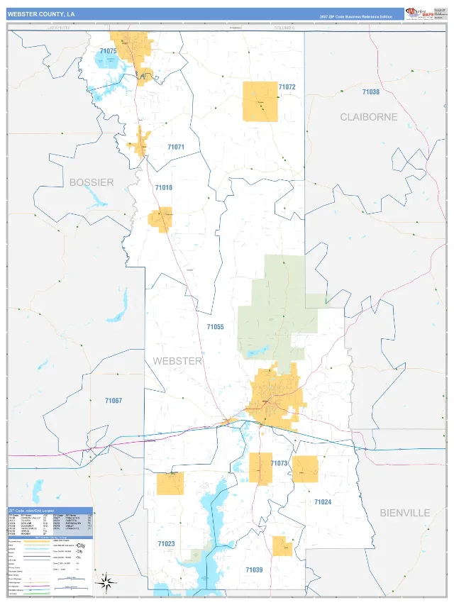 Webster County, LA ZIP Code Wall Map, Business Reference style