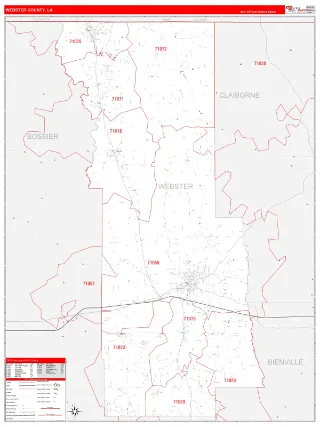 Webster County, LA RedLine style ZIP Code wall map
