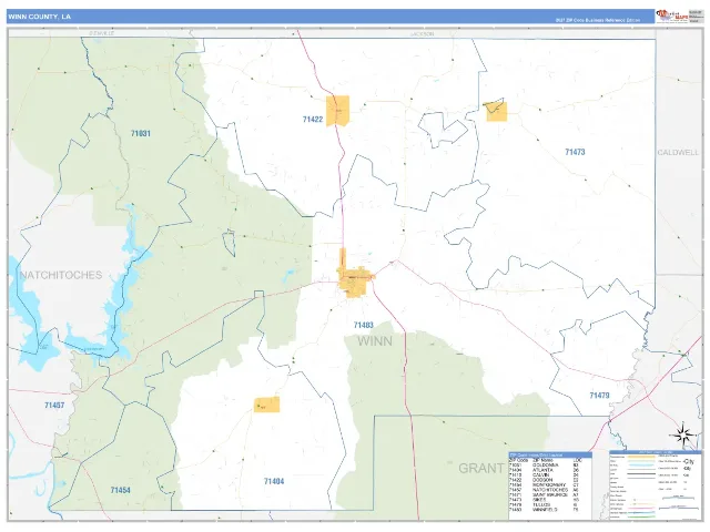 Winn County, LA ZIP Code Wall Map, Business Reference style