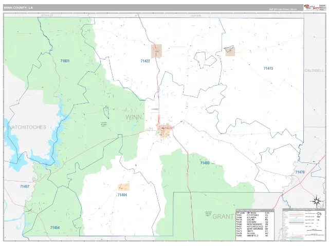 Winn County, LA ZIP Code Wall Map, Classic style