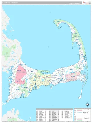 Barnstable County, MA Classic style ZIP Code wall map
