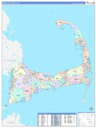 Barnstable County, MA ColorCast style ZIP Code wall map