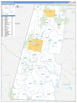 Berkshire County, MA Business Reference style ZIP Code wall map