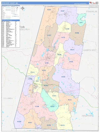 Berkshire County, MA ColorCast style ZIP Code wall map