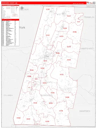 Berkshire County, MA RedLine style ZIP Code wall map