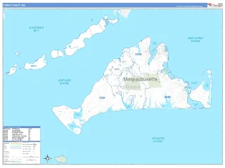 Dukes County, MA Business Reference style ZIP Code wall map
