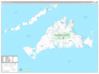 Dukes County, MA Classic style ZIP Code wall map