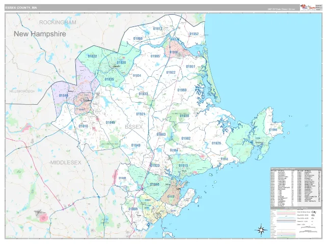Essex County, MA ZIP Code Wall Map, Classic style