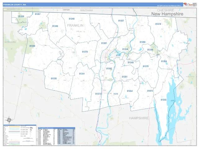 Franklin County, MA ZIP Code Wall Map, Business Reference style