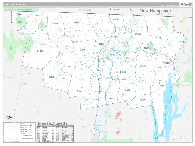 Franklin County, MA ZIP Code Wall Map, Classic style