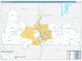 Hampden County, MA Business Reference style ZIP Code wall map