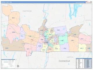 Hampden County, MA ColorCast style ZIP Code wall map