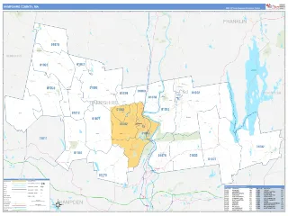 Hampshire County, MA Business Reference style ZIP Code wall map
