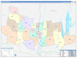 Hampshire County, MA ColorCast style ZIP Code wall map