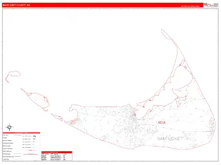 Nantucket County, MA RedLine style ZIP Code wall map