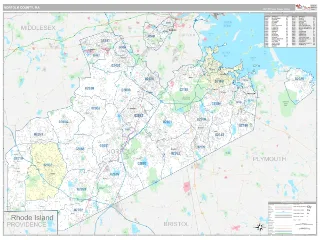 Norfolk County, MA Classic style ZIP Code wall map