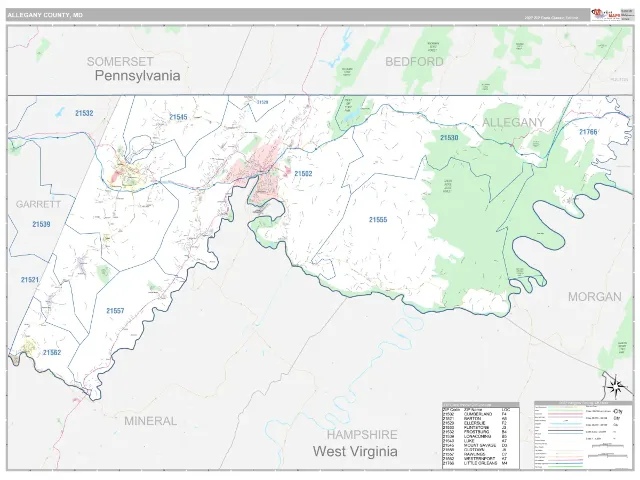Allegany County, MD ZIP Code Wall Map, Classic style