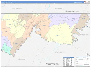 Allegany County, MD ColorCast style ZIP Code wall map