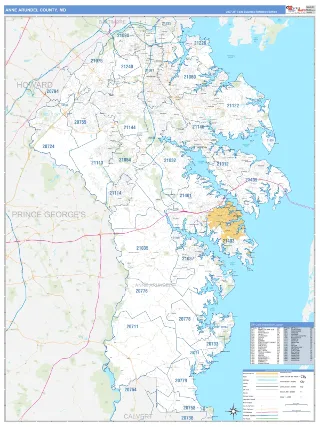 Anne Arundel County, MD Business Reference style ZIP Code wall map