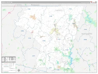 Carroll County, MD Classic style ZIP Code wall map