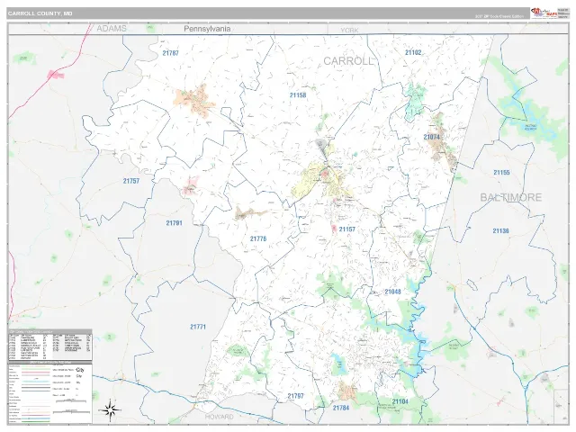 Carroll County, MD ZIP Code Wall Map, Classic style