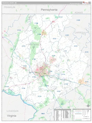 Frederick County, MD Classic style ZIP Code wall map