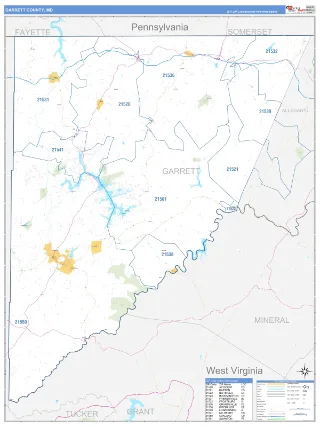Garrett County, MD Business Reference style ZIP Code wall map