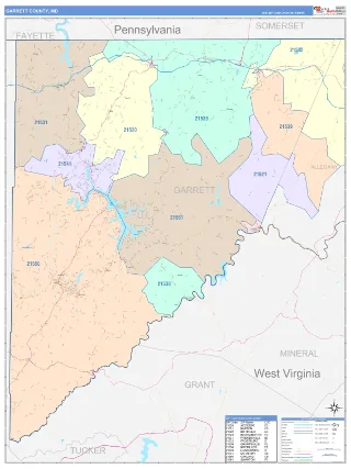 Garrett County, MD ColorCast style ZIP Code wall map