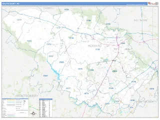 Howard County, MD Business Reference style ZIP Code wall map