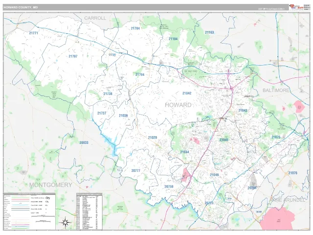 Howard County, MD ZIP Code Wall Map, Classic style