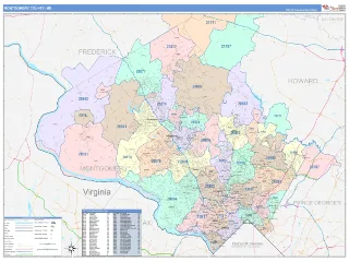 Montgomery County, MD ColorCast style ZIP Code wall map