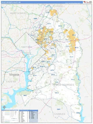 Prince George's County, MD Business Reference style ZIP Code wall map