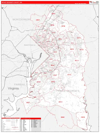 Prince George's County, MD RedLine style ZIP Code wall map