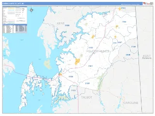 Queen Anne's County, MD Business Reference style ZIP Code wall map