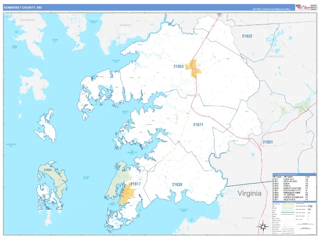 Somerset County, MD ZIP Code Wall Map, Business Reference style
