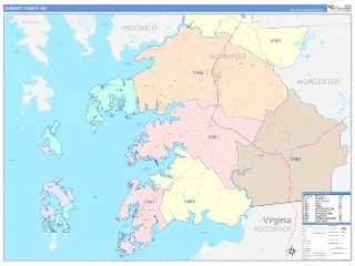 Somerset County, MD ColorCast style ZIP Code wall map