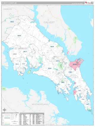 St. Mary's County, MD Classic style ZIP Code wall map