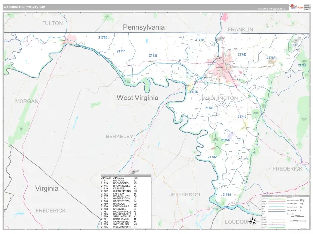 Washington County, MD ZIP Code Wall Map, Classic style
