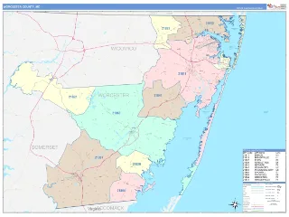 Worcester County, MD ColorCast style ZIP Code wall map