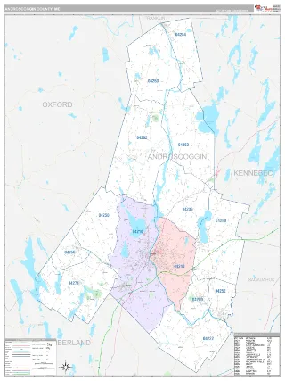 Androscoggin County, ME Classic style ZIP Code wall map