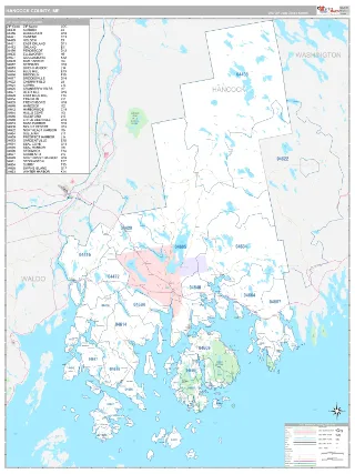 Hancock County, ME Classic style ZIP Code wall map