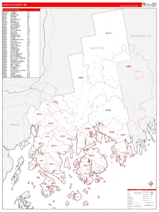 Hancock County, ME RedLine style ZIP Code wall map