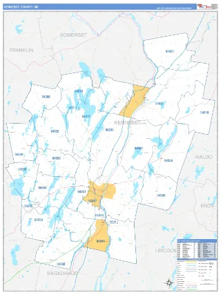 Kennebec County, ME Business Reference style ZIP Code wall map