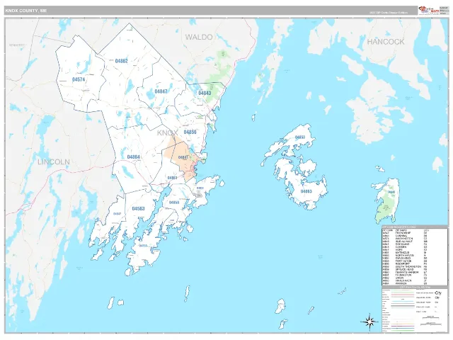 Knox County, ME ZIP Code Wall Map, Classic style