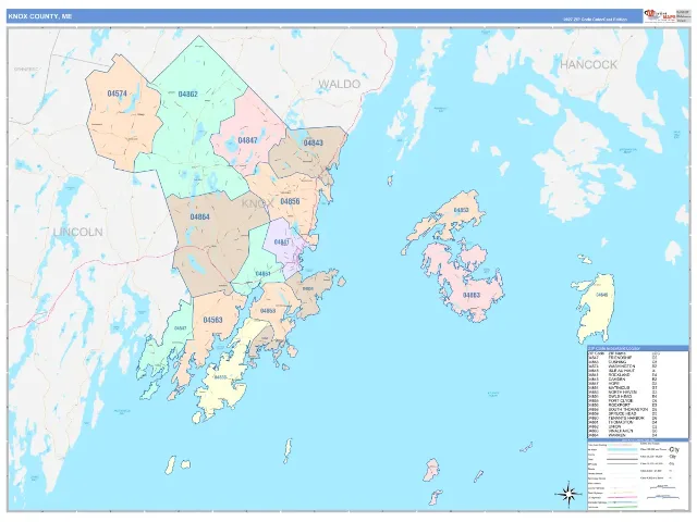 Knox County, ME ZIP Code Wall Map, ColorCast style