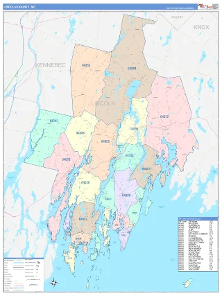 Lincoln County, ME ColorCast style ZIP Code wall map