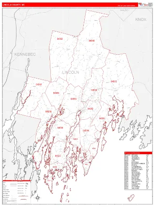 Lincoln County, ME RedLine style ZIP Code wall map